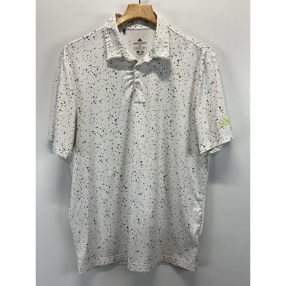 Adidas Parley Primegreen Golf Polo Mens Medium White AOP Flag Print Performance